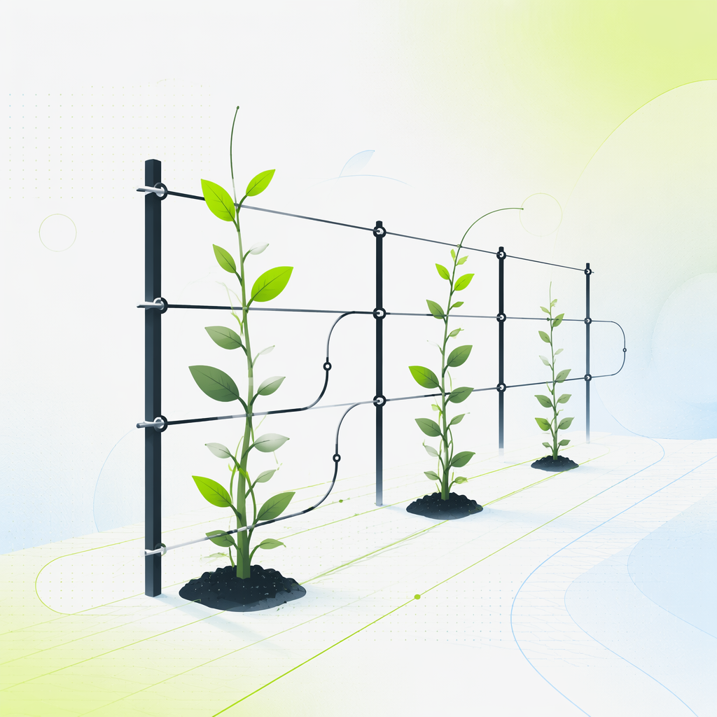 A gardener's trellis guiding several plants along set paths, evoking ongoing maintenance that shapes growth without controlling it.