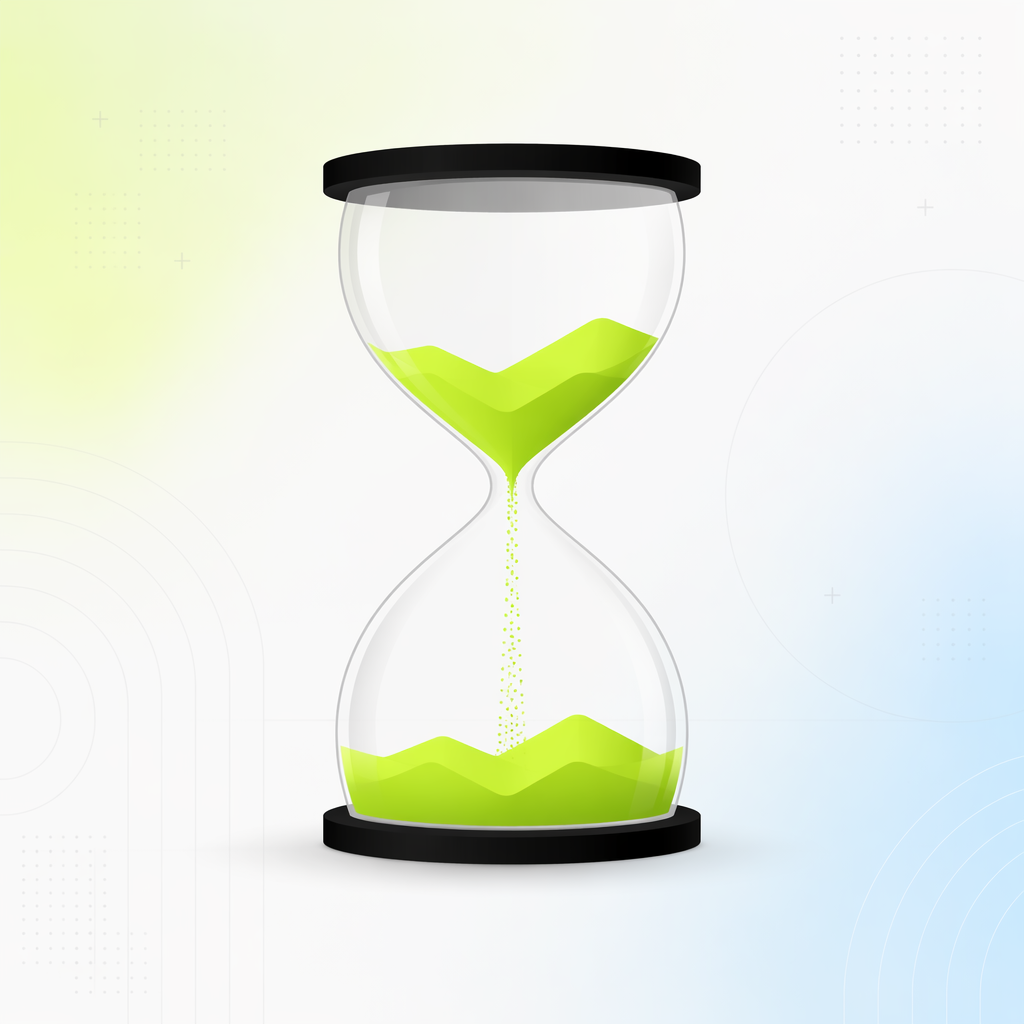 An hourglass whose lower chamber already holds a perfect copy of the sand pattern still falling from above.