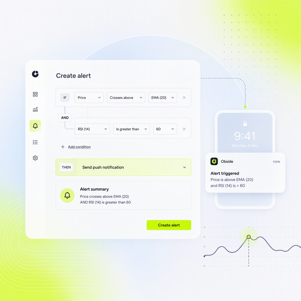 Alert rule builder turning indicator conditions into push notifications