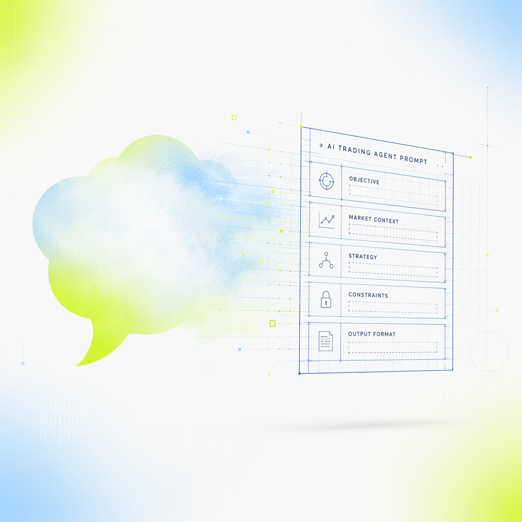 A foggy speech bubble condensing, mid-air, into a crisp blueprint grid with labeled slots.